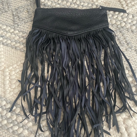 Abercrombie & Fitch Black Leather Fringe Bag - Picture 1 of 2